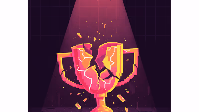 スポットライトの下に置かれた、壊れて埃をかぶったトロフィー