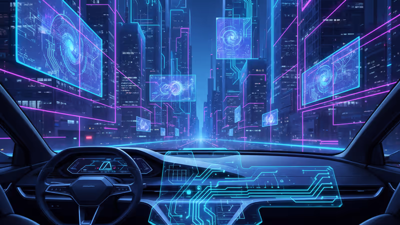 미래형 자동차 내부의 AI 인터페이스 대시보드