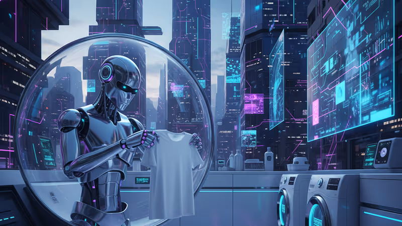 CES 2026の会場で洗濯物を畳むDyna Roboticsのロボットアーム