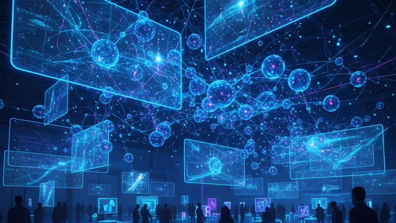 CES 2026 전시회장에 전시된 첨단 AI 하드웨어와 디스플레이 전경