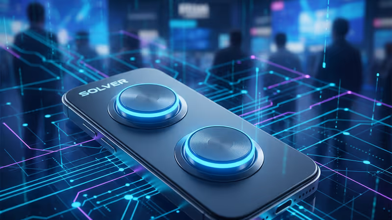 Close-up of Solver programmable buttons on a smartphone