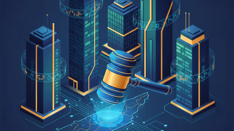 田納西州地圖與法槌，象徵預測市場面臨監管壓力的示意圖