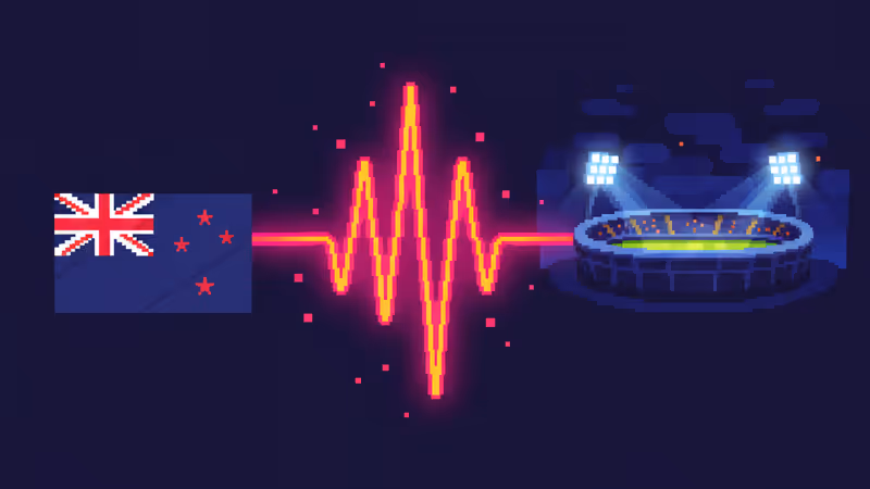 NFLスタジアムの夜景とストリーミングを象徴するデジタルアイコン