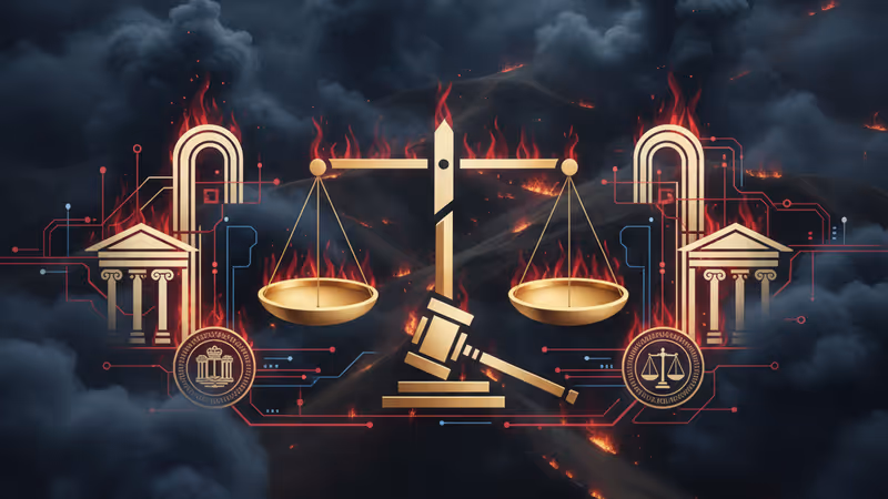 View of destroyed buildings in Biobio region covered in smoke from Chile forest fires