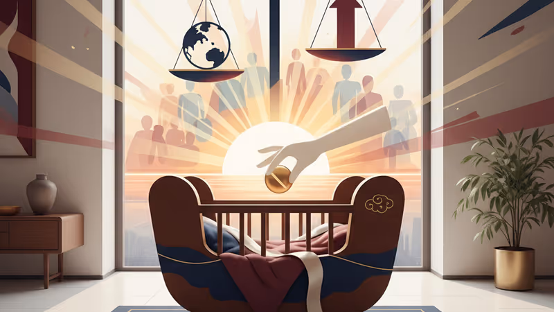 Interior of a modern Chinese apartment with an empty wooden cradle