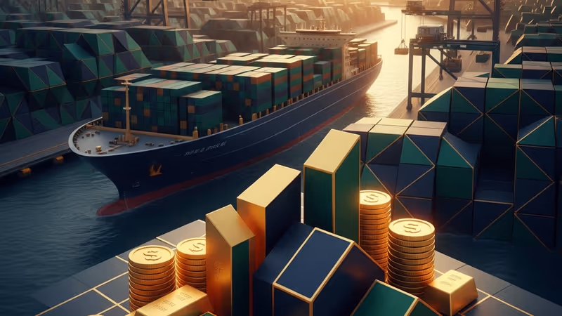 夕陽下的鹽田港，巨大起重機正在裝載集裝箱