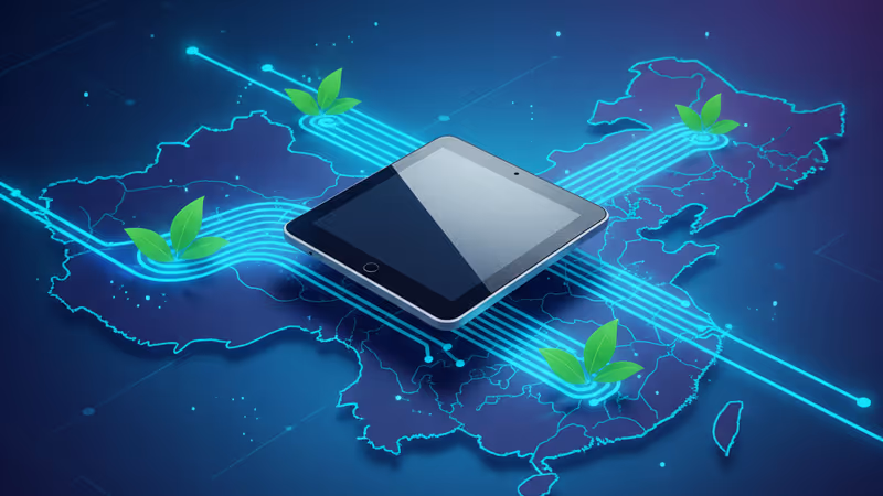 중국 서부의 거대 초고압 송전탑과 원경의 풍력 발전기 전경