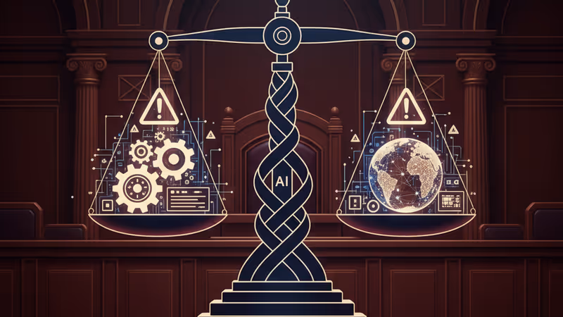 상하이 법정 배경과 AI 챗봇 대화 화면의 오버레이