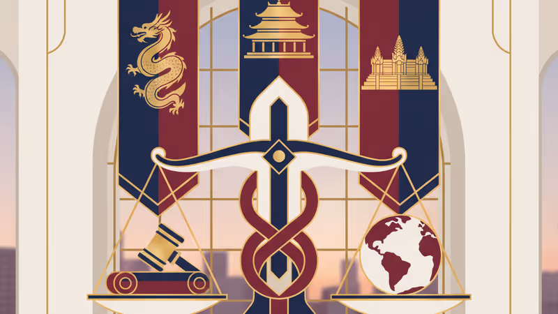 Trilateral meeting hall with flags of China, Cambodia, and Thailand in Beijing