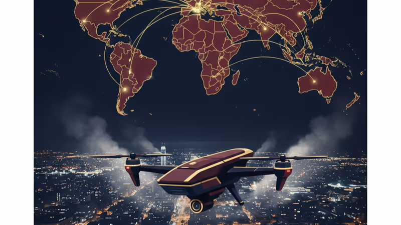 A surveillance drone flying over an Iranian city