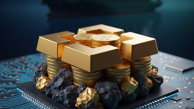 Rare earth minerals and a circuit board representing export restrictions from China