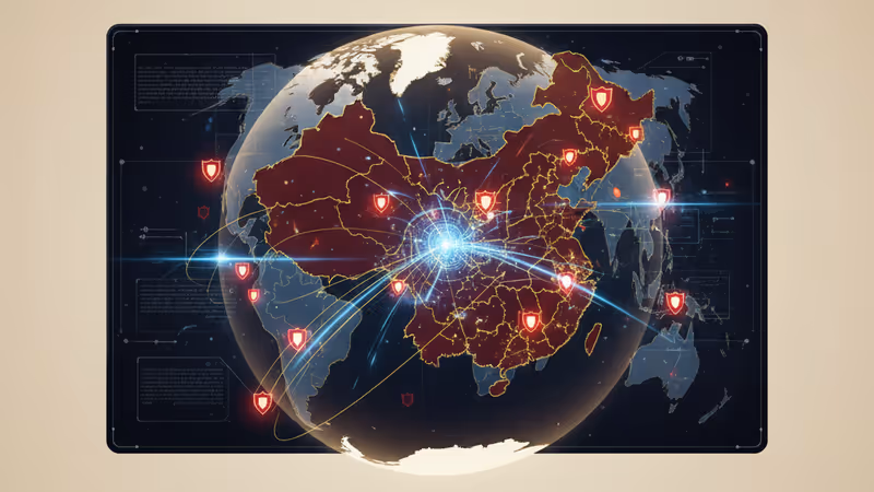 中国のデジタル地図とセキュリティを象徴するイメージ