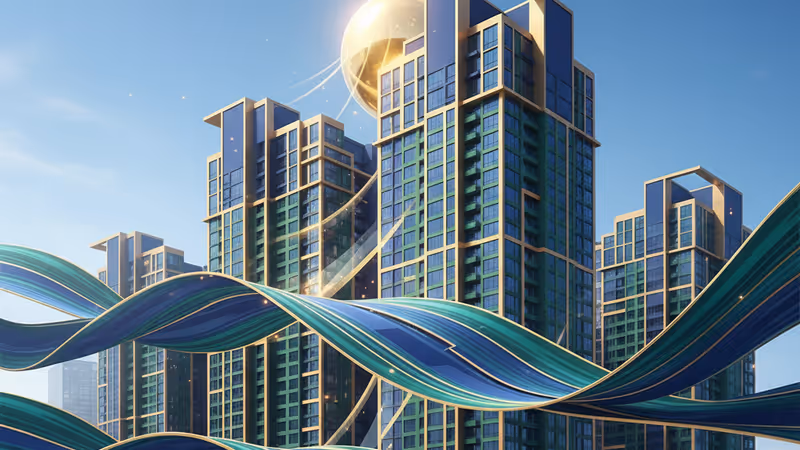 中國城市中正在建設的高層住宅建築群全景