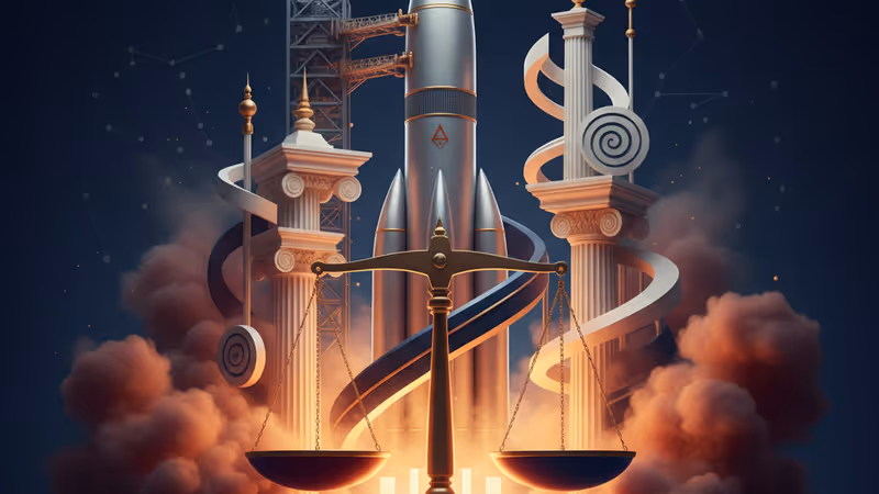 Rocket launchpad at night with thick smoke