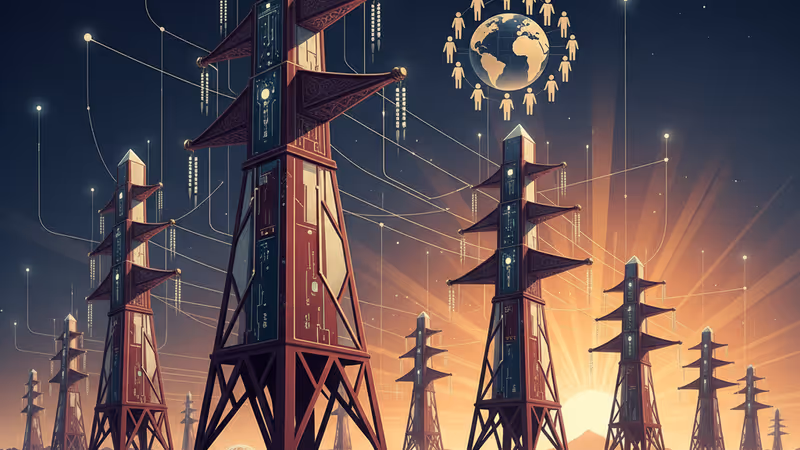 中国国家電網によるAI電力インフラ投資を象徴する、光る送電線と回路のイメージ