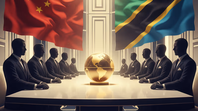 Flags of China and Tanzania in a conference room