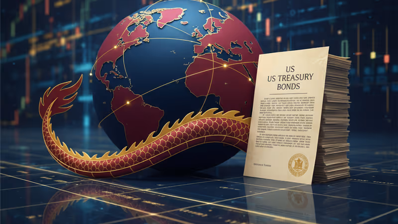 Descending chart of China's US debt holdings with a financial background.