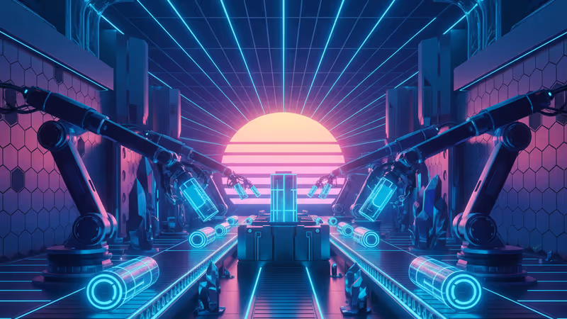 広大な敷地に建設された現代的なバッテリー工場の俯瞰図