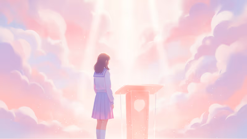 교복을 입은 학생의 뒷모습과 빛이 들어오는 강당 풍경