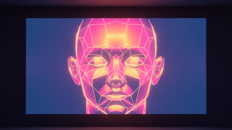 映画MercyのセットでAIと対峙するシーンのイメージ