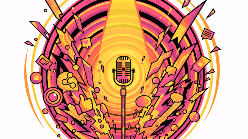 A silhouette of a microphone stand on a dark stage