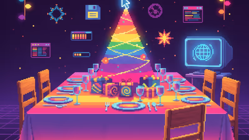 空無一人且燈光昏暗的聖誕餐桌