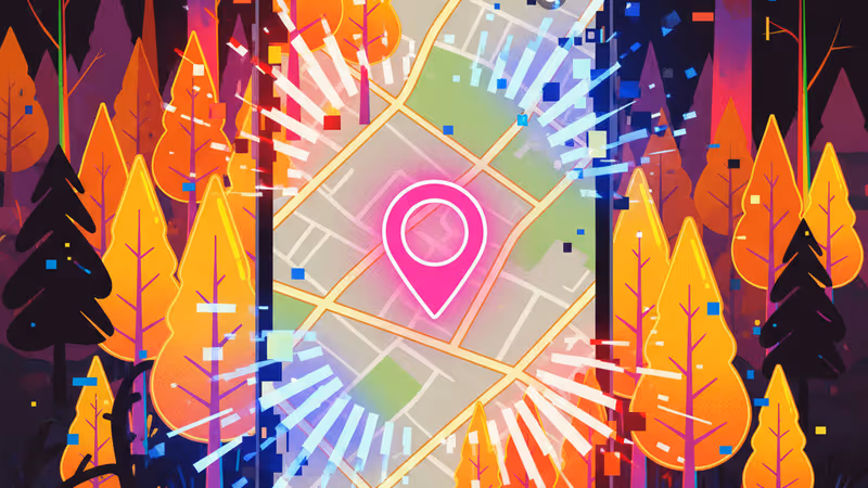 Smartphone screen showing GPS tracking in the woods