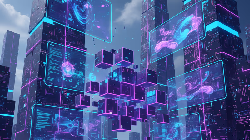 3D 列印機製作物體與 AI 程式碼交織的科技感畫面