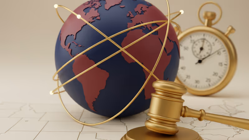 A gavel and a stopwatch over a map of the Southern US