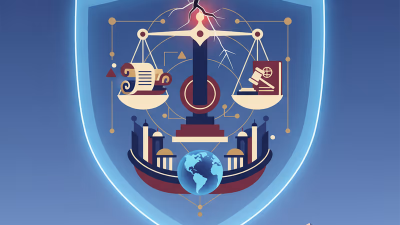 알프스 산맥 배경 위에 사이버 보안 위기를 상징하는 균열된 디지털 보호막 이미지