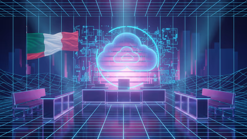 イタリアの地図とサーバー、そして壊れたシールドをモチーフにしたデジタルアート