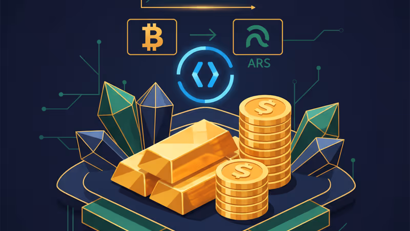 アルゼンチンペソと暗号資産のシンボルが融合するイメージ