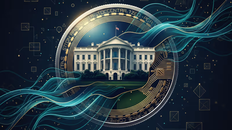 Coinbase 與白宮標誌結合的虛擬資產監管示意圖