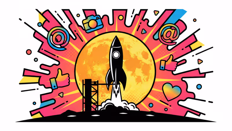 Silhouetted rocket launch against a large moon