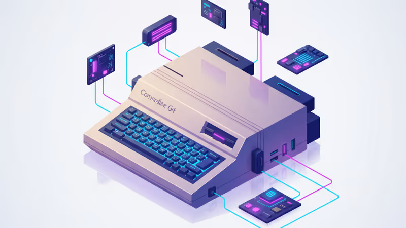 1980년대 스타일의 베이지색 Commodore 64 Ultimate 컴퓨터