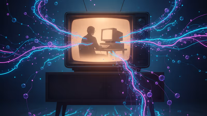 Stewart Cheifet 在電腦編年史節目棚內的經典剪影