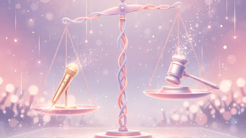 염아륜의 복귀와 관련된 법적 도덕적 논쟁을 상징하는 이미지