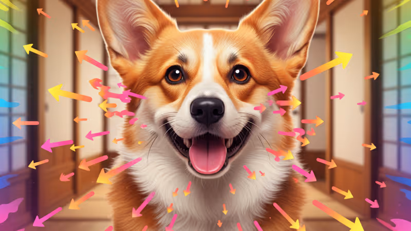 익살스러운 표정을 짓고 있는 웰시코기 겐의 모습