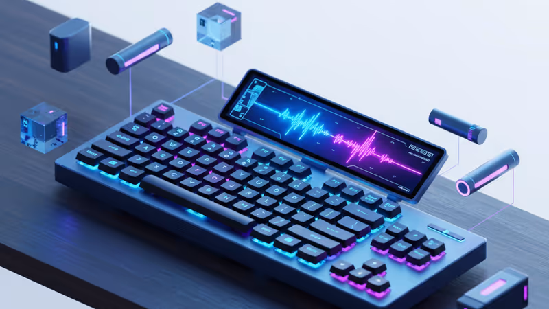 The Corsair Vanguard Pro 96 keyboard with vibrant RGB lighting.