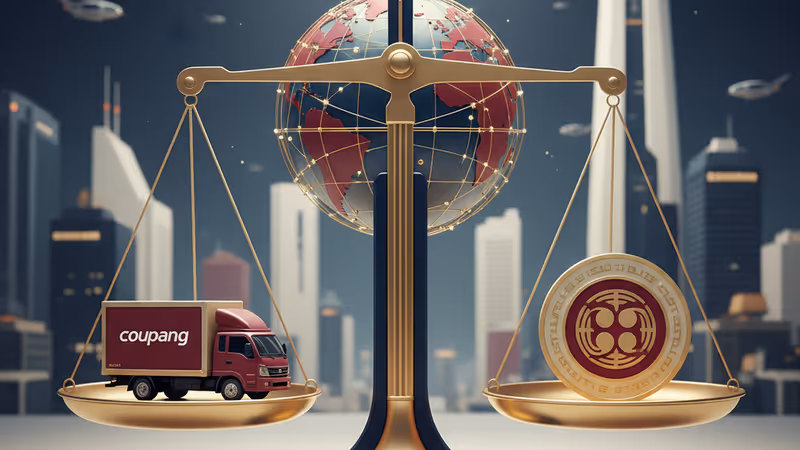 首爾街頭行駛中的 Coupang 配送貨車車影