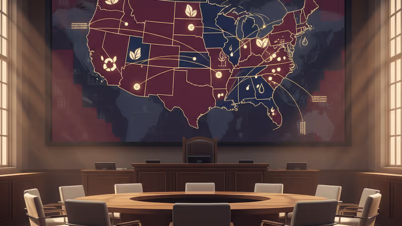 裁判官の小槌と背後に見えるソーラーパネルのイメージ