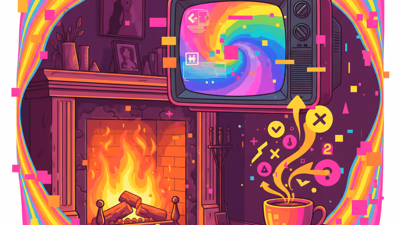 따뜻한 벽난로와 TV가 있는 아늑한 거실 풍경