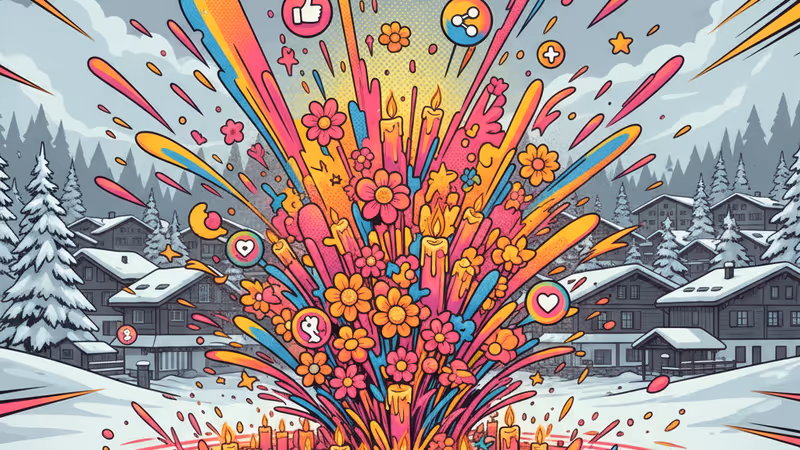 雪山を背景に犠牲者を追悼する一本のキャンドル