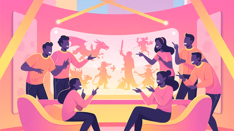 드래프트 보드를 배경으로 대화 중인 크리티컬 롤 출연진들