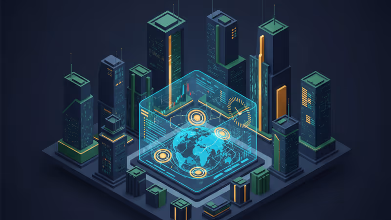 展現全球資本市場互聯與代幣化資產的科技風格視覺