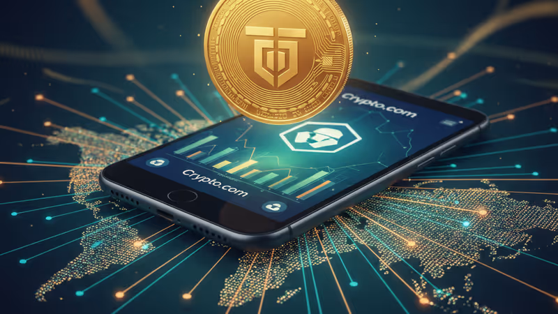 크립토닷컴과 트럼프 미디어 로고가 결합된 디지털 보상 토큰 이미지