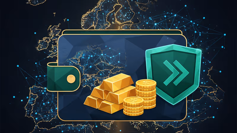 CSSF의 EMI 라이선스 승인을 상징하는 디지털 서류와 가상자산 아이콘