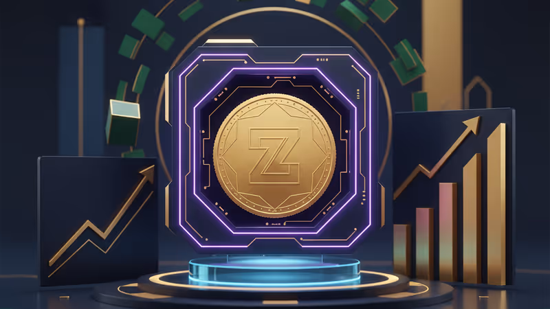 Zcash logo on a glass pedestal inside a digital vault