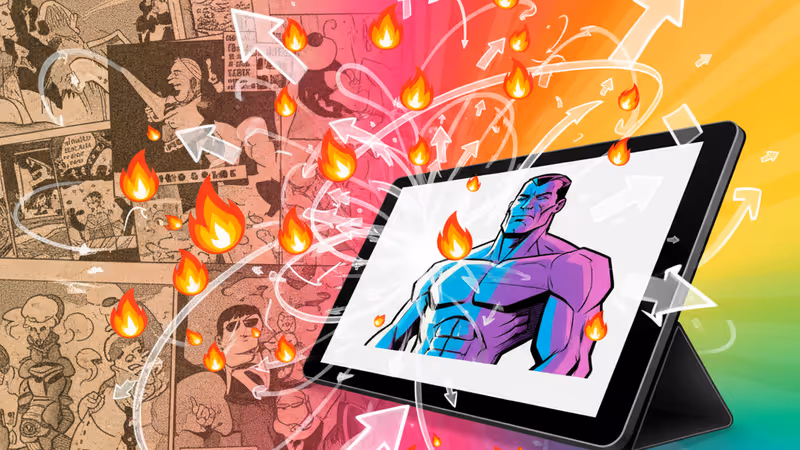 ダン・ピラーロのBizarroコミックが描かれた新聞とペンの静物