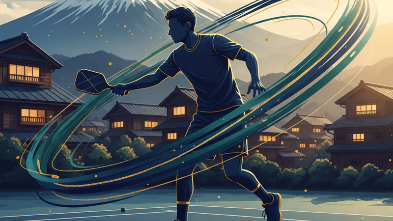 나가노의 산을 배경으로 피클볼을 치는 모습